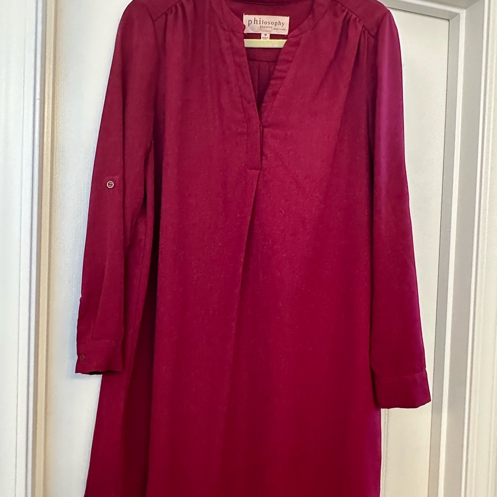 Philosophy Burgundy Tunic Dress - Long Sleeve V-Neck Shift